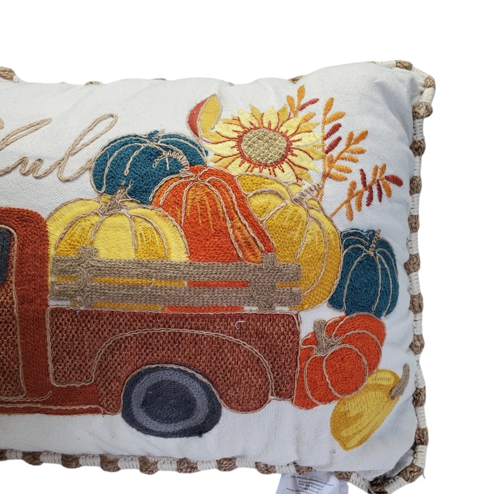 Mainstays Grateful Accent /Throw Pillow Truck With Pumpkins Home Decor
